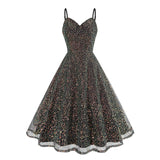 1950S Glittering Pink Sequin Spaghetti Strap Sweetheart Neckline Vintage Swing Dress