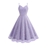 1950S Glittering Pink Sequin Spaghetti Strap Sweetheart Neckline Vintage Swing Dress