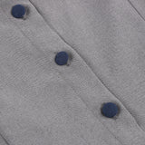 1950S Gray Short Sleeve Button-Down Dress with Navy Peter Pan Collar and Belt