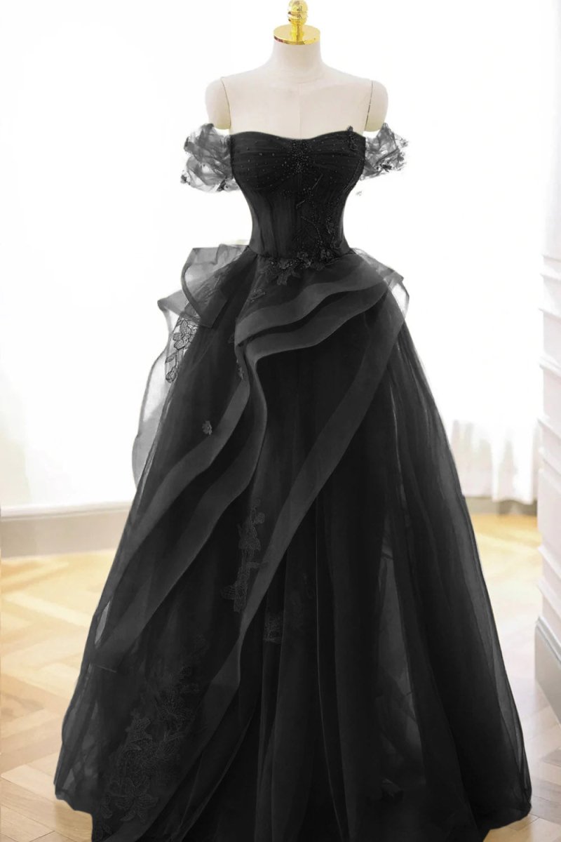 Elva | Green Tulle Off-the-Shoulder Lace Corset Long Prom Dress with Beading