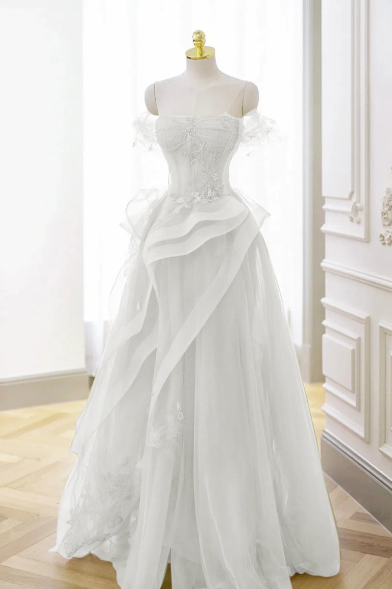 Elva | Green Tulle Off-the-Shoulder Lace Corset Long Prom Dress with Beading