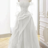 Elva | Green Tulle Off-the-Shoulder Lace Corset Long Prom Dress with Beading