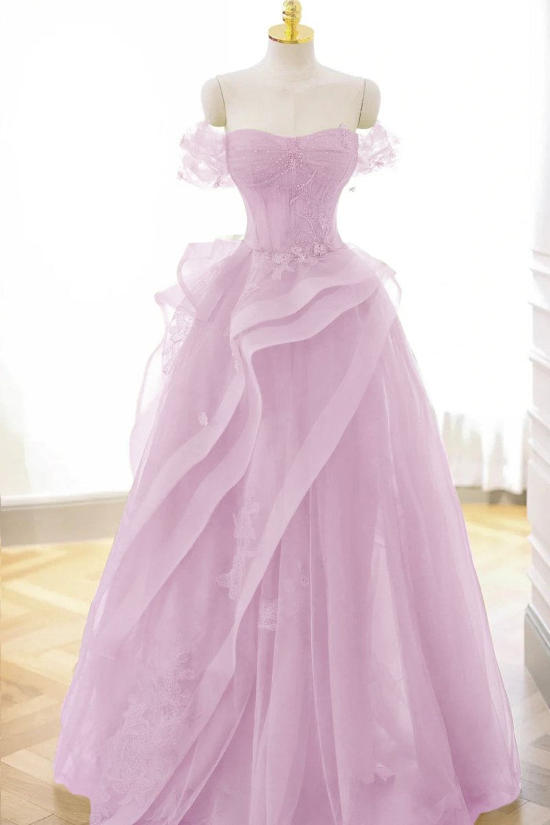Elva | Green Tulle Off-the-Shoulder Lace Corset Long Prom Dress with Beading
