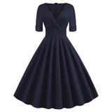 1950S Green V-Neck Swing Half Sleeves Vintage  Dress