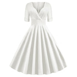 1950S Green V-Neck Swing Half Sleeves Vintage  Dress