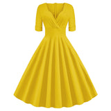 1950S Green V-Neck Swing Half Sleeves Vintage  Dress