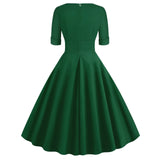 1950S Green V-Neck Swing Half Sleeves Vintage  Dress