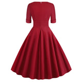 1950S Green V-Neck Swing Half Sleeves Vintage  Dress