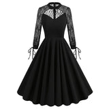 1950S Hollow Backless Flower A Shape Retro Christmas Dark Style Vintage Dress