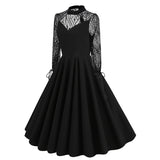1950S Hollow Backless Flower A Shape Retro Christmas Dark Style Vintage Dress