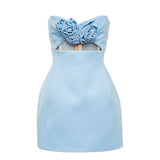 Kaida | Sky Blue - Sheath Strapless Flowers Cutout Short Homecoming Dresses