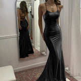 Zuri | Mermaid Pink Scoop Neck Satin Long Prom Dress