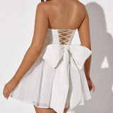 Lirael | Ivory - A Line Strapless Glitter Tulle Ruffled Homecoming Dresses with Bow
