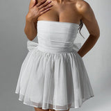 Lirael | Ivory - A Line Strapless Glitter Tulle Ruffled Homecoming Dresses with Bow