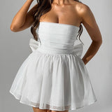 Lirael | Ivory - A Line Strapless Glitter Tulle Ruffled Homecoming Dresses with Bow