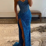 Thea | Mermaid Sweetheart Sequins Gold Long Prom Dress With Beading