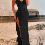 Thea | Mermaid Sweetheart Sequins Gold Long Prom Dress With Beading