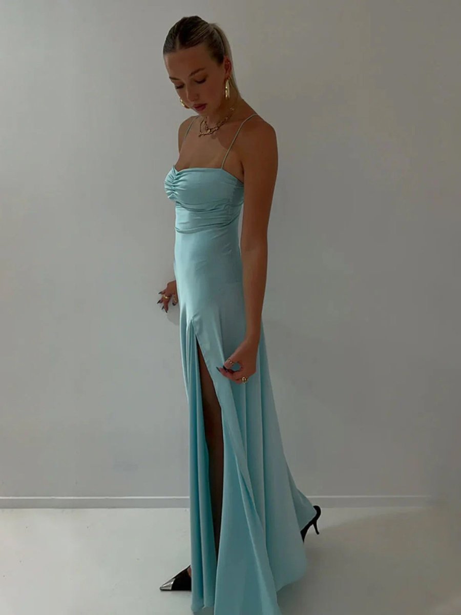 Esme | Sheath Red Spaghetti Straps Long Prom Dresses With Split