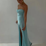 Esme | Sheath Red Spaghetti Straps Long Prom Dresses With Split