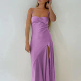 Esme | Sheath Red Spaghetti Straps Long Prom Dresses With Split
