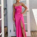 Esme | Sheath Red Spaghetti Straps Long Prom Dresses With Split