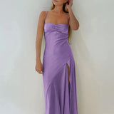 Esme | Sheath Red Spaghetti Straps Long Prom Dresses With Split