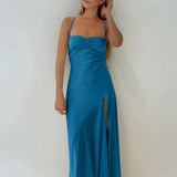 Esme | Sheath Red Spaghetti Straps Long Prom Dresses With Split