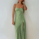 Esme | Sheath Red Spaghetti Straps Long Prom Dresses With Split