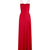 Esme | Sheath Red Spaghetti Straps Long Prom Dresses With Split