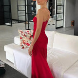 Esme | Sheath Red Spaghetti Straps Long Prom Dresses With Split