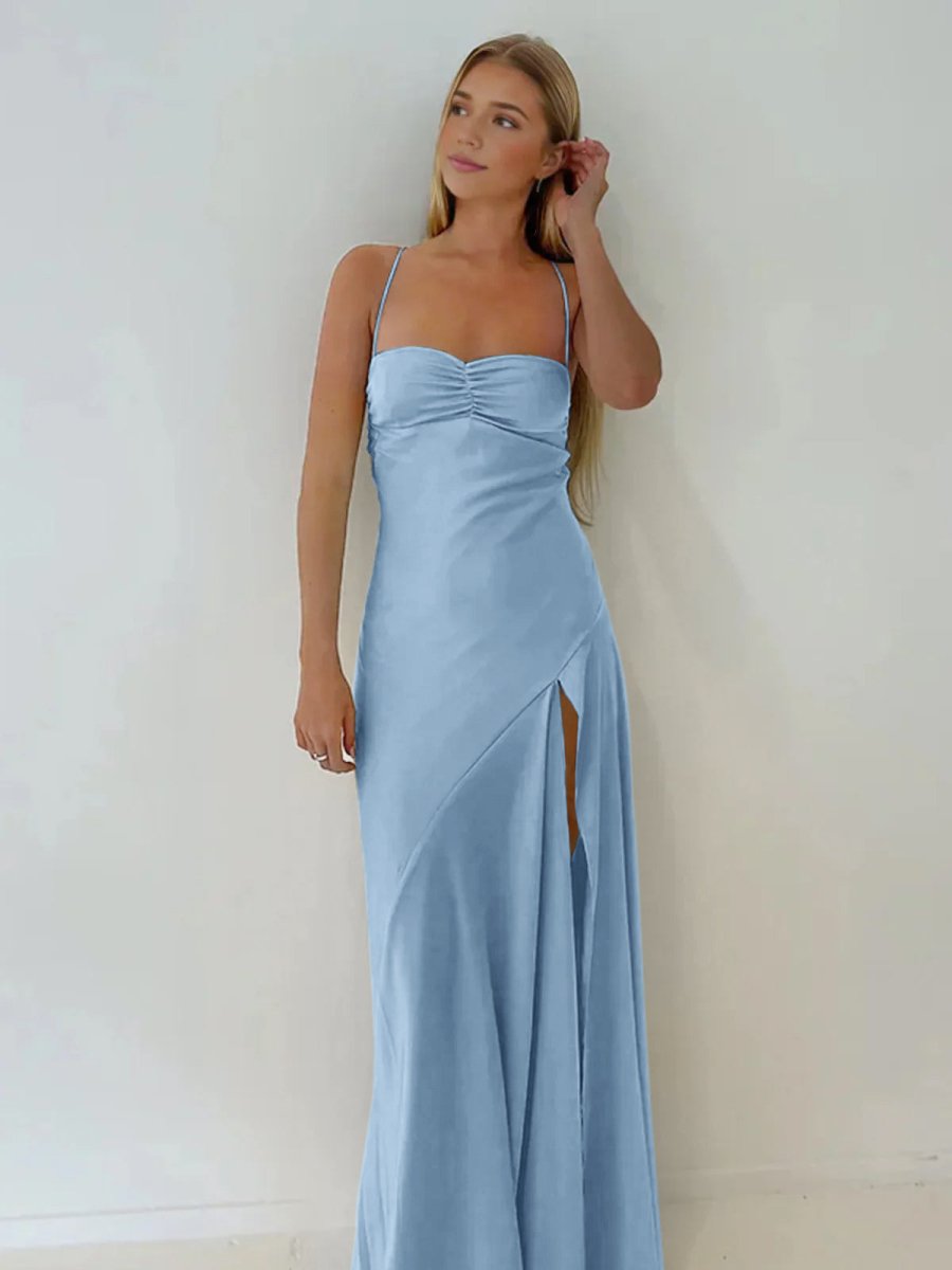 Esme | Sheath Red Spaghetti Straps Long Prom Dresses With Split