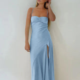 Esme | Sheath Red Spaghetti Straps Long Prom Dresses With Split