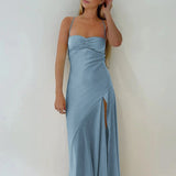 Esme | Sheath Red Spaghetti Straps Long Prom Dresses With Split