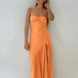 Esme | Sheath Red Spaghetti Straps Long Prom Dresses With Split