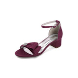 White Open Toe Buckle Strap Chunky Heels With Satin Bow