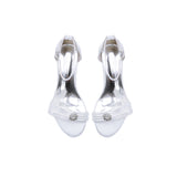 White Open Toe Buckle Strap Chunky Heels With Satin Bow
