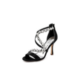 Open Toe Crystal Cross-Strap Stiletto Sandals