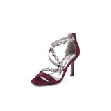Open Toe Crystal Cross-Strap Stiletto Sandals