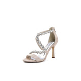 Open Toe Crystal Cross-Strap Stiletto Sandals
