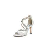 Open Toe Crystal Cross-Strap Stiletto Sandals
