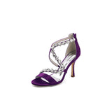Open Toe Crystal Cross-Strap Stiletto Sandals