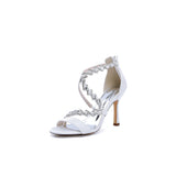 Open Toe Crystal Cross-Strap Stiletto Sandals