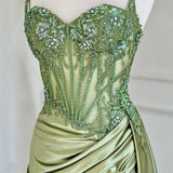Lyra | Mermaid Sage Spaghetti Straps Appliqued Long Prom Dress With Split