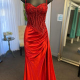 Lyra | Mermaid Sage Spaghetti Straps Appliqued Long Prom Dress With Split