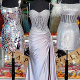 Lyra | Mermaid Sage Spaghetti Straps Appliqued Long Prom Dress With Split