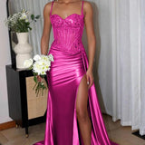 Lyra | Mermaid Sage Spaghetti Straps Appliqued Long Prom Dress With Split