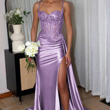Lyra | Mermaid Sage Spaghetti Straps Appliqued Long Prom Dress With Split