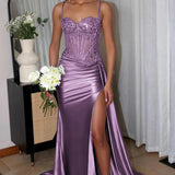Lyra | Mermaid Sage Spaghetti Straps Appliqued Long Prom Dress With Split