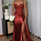 Lyra | Mermaid Sage Spaghetti Straps Appliqued Long Prom Dress With Split