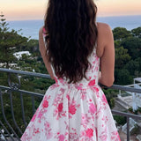 Pink A Line Floral Short Homecoming Dress